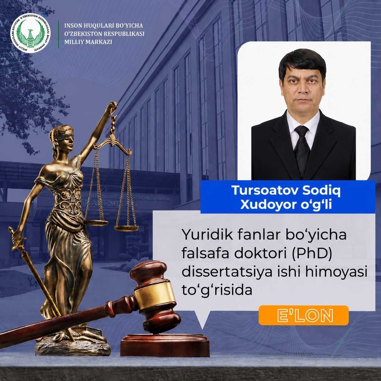 Davlat va huquq instituti mustaqil izlanuvchisi PhD dissertatsiyasini muvaffaqiyatli himoya qildi